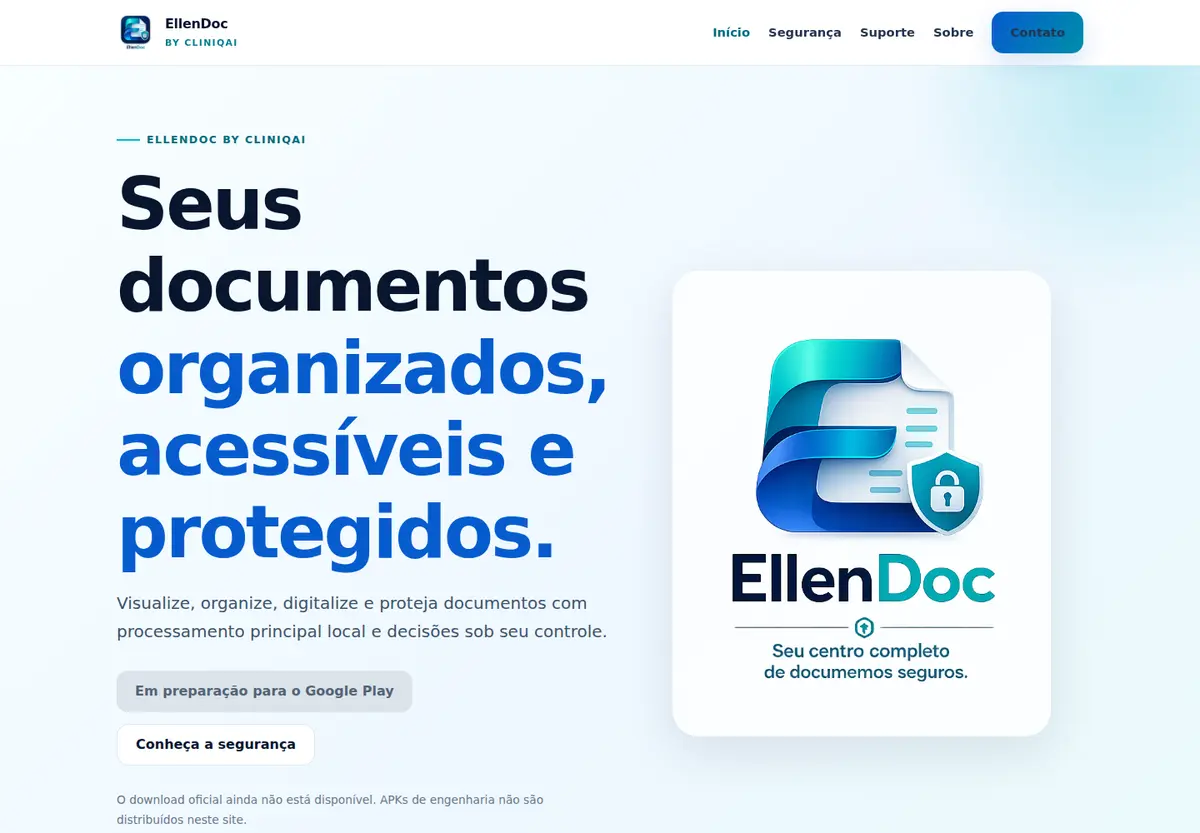 Captura real do site institucional do EllenDoc